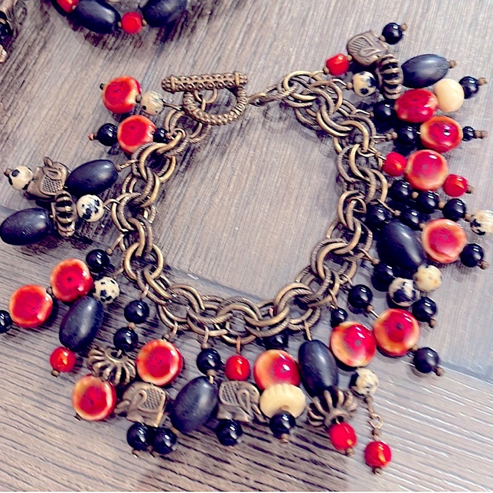 ❌Gift w sale cl not for sale Dalmatian Jasper bracelet Bronze Elephants, ceramic